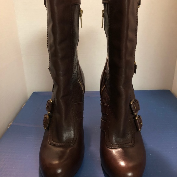 Coach “Marsha” Brown Leather boots w/Gold buckles - Picture 1 of 7